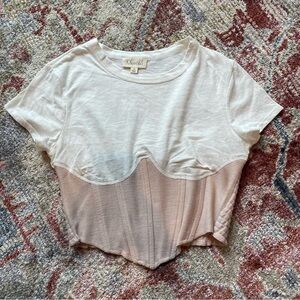 Meraki Women's Cream and Pink Crop Top